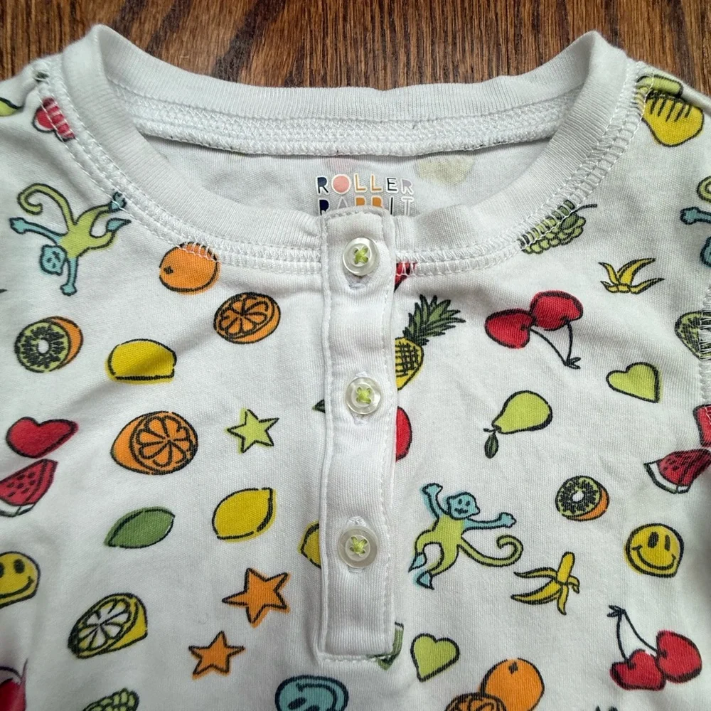 Roller Rabbit White Kids Pajama Set with Colorful Fruit & Stars Print